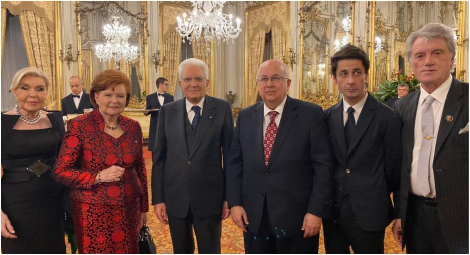 Meeting with HE Sergio Matarella, President of Italy Left to Right: Marianna Vardinoyannis of Greece, Vaira Vike-Freiberga (former president of Latvia) , President Matarella, Ismail Serageldin, Rovshan Muradov (SG of NGIC), Victor Yushenko (former president of Ukraine)